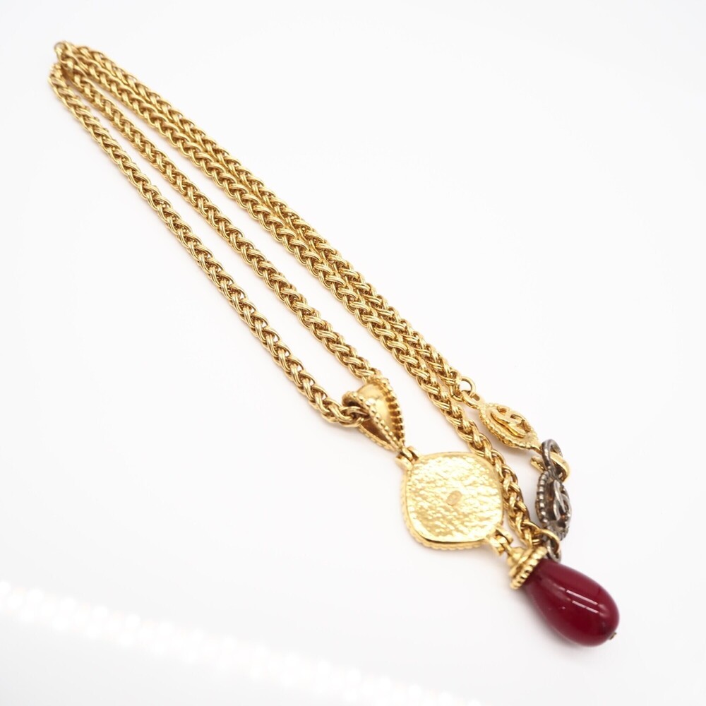 CHANEL Coco Mark Long Necklace, Resin, Gold, Red, GP, Women's - Picture 5 of 10